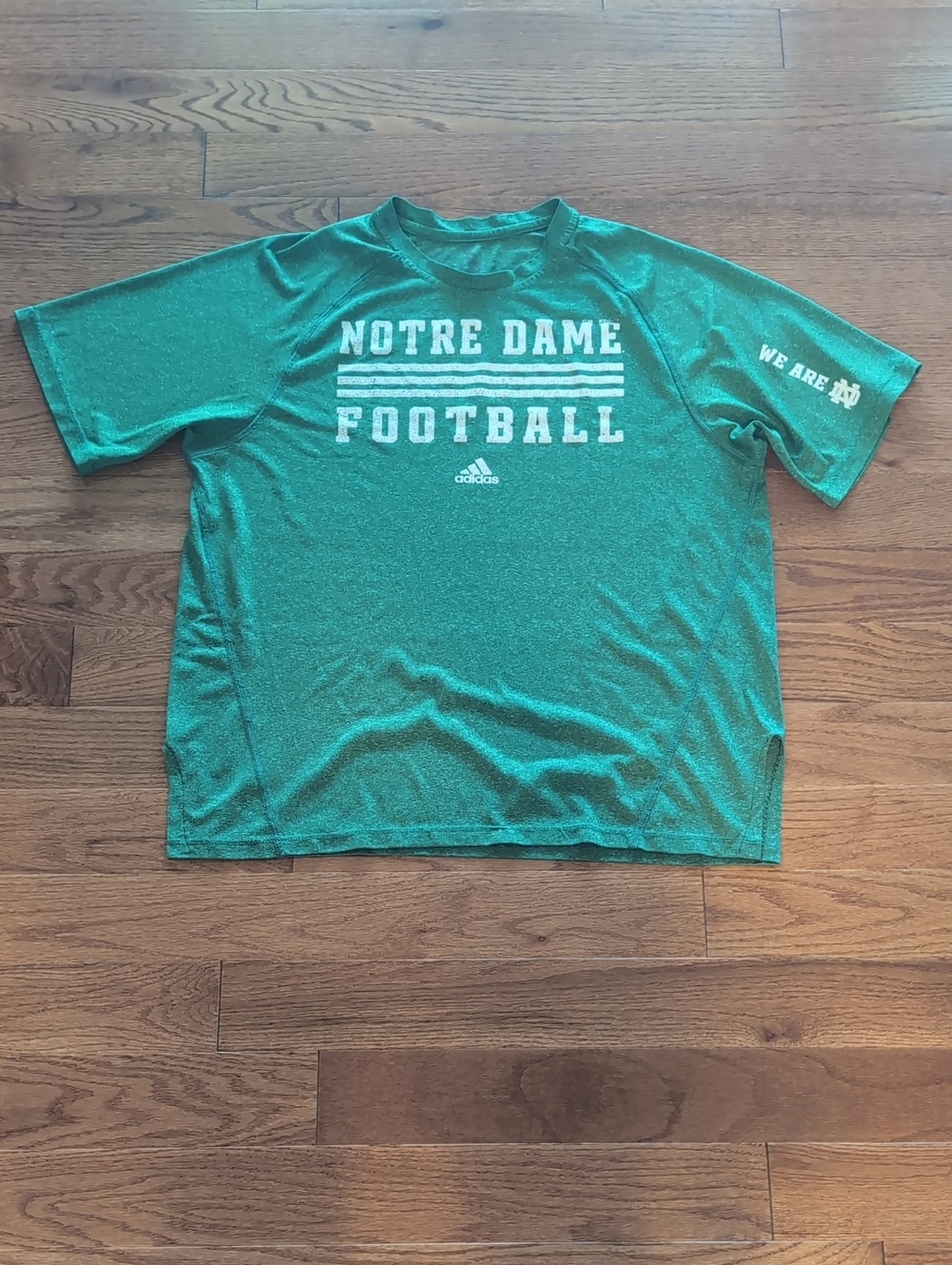 adidas Green Notre Dame Football Short Sleeve Tee with White Logo